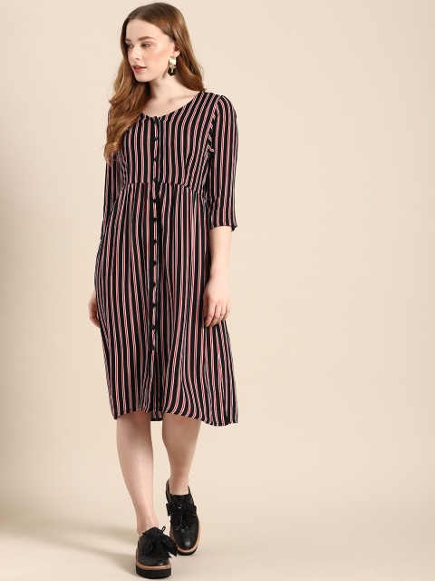 

DressBerry Women Striped Black & White A-Line Dress