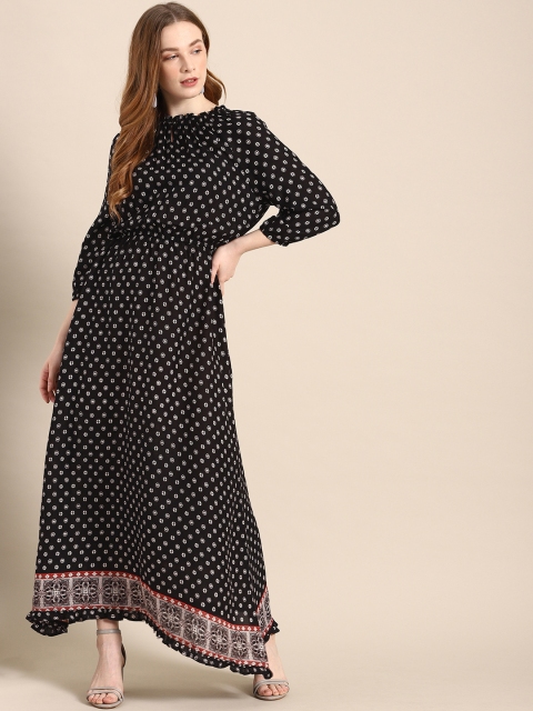

DressBerry Women & White Printed Black Maxi Dress