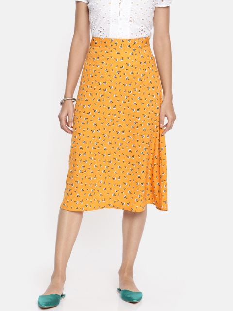 

DressBerry Women Yellow & Blue Printed Midi A-Line Skirt