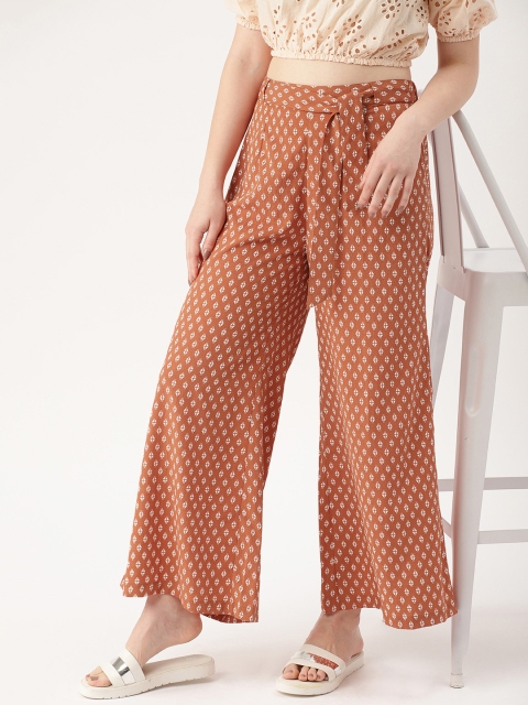 

DressBerry Women Orange & White Regular Fit Printed Parallel Trousers
