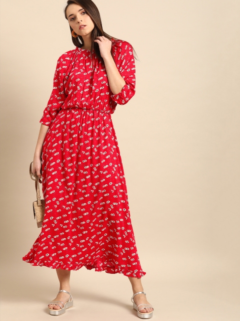 

DressBerry Women Floral Printed Red Fit and Flare Dress