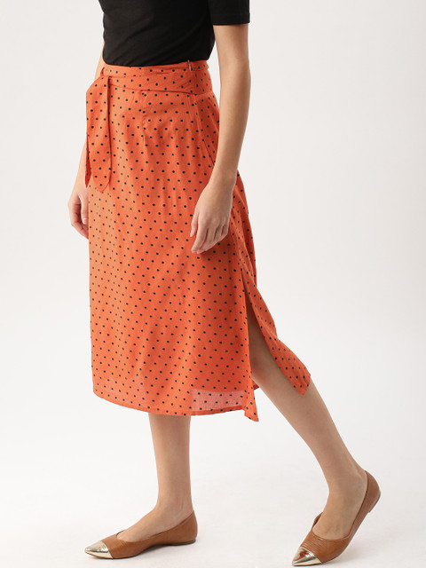 

DressBerry Women Rust Orange & Black Printed A-Line Skirt