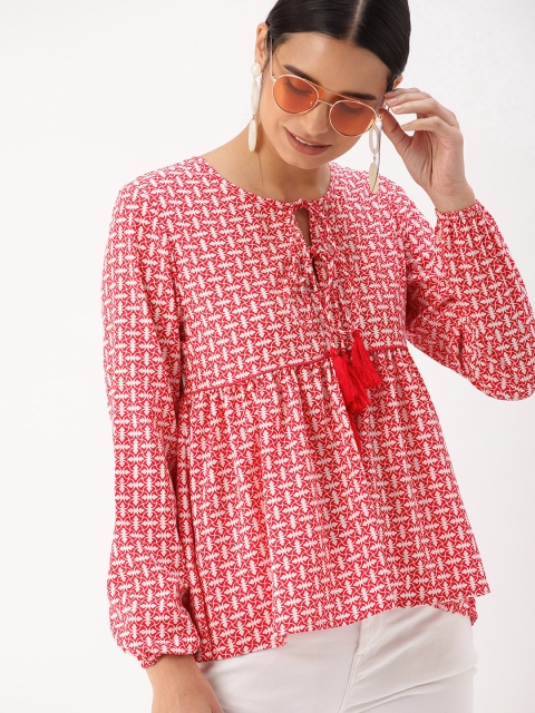 

DressBerry Women Pink & White Printed Empire Top