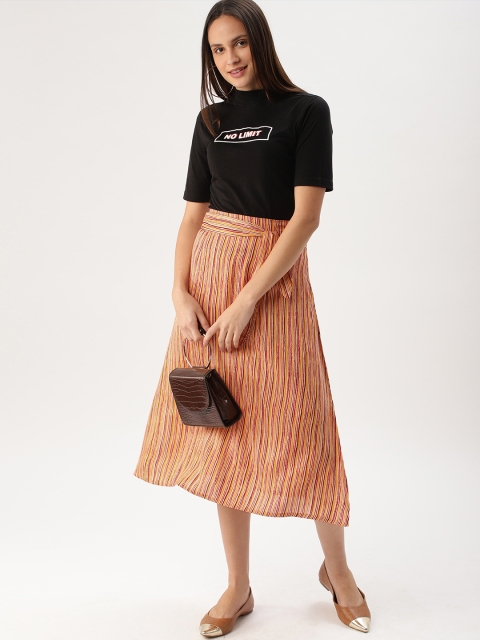

DressBerry Women Beige & Red Striped A-Line Skirt