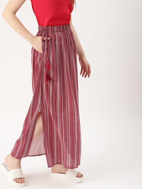 

DressBerry Women Maroon & White Striped Maxi A-Line Skirt