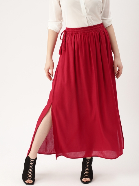 

DressBerry Women Red Solid Semi Sheer Maxi A-Line Skirt