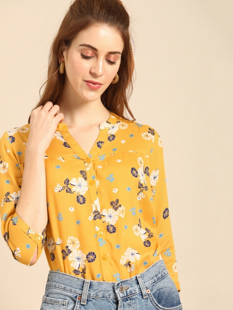 

DressBerry Women Yellow Regular Fit Printed Casual Shirt