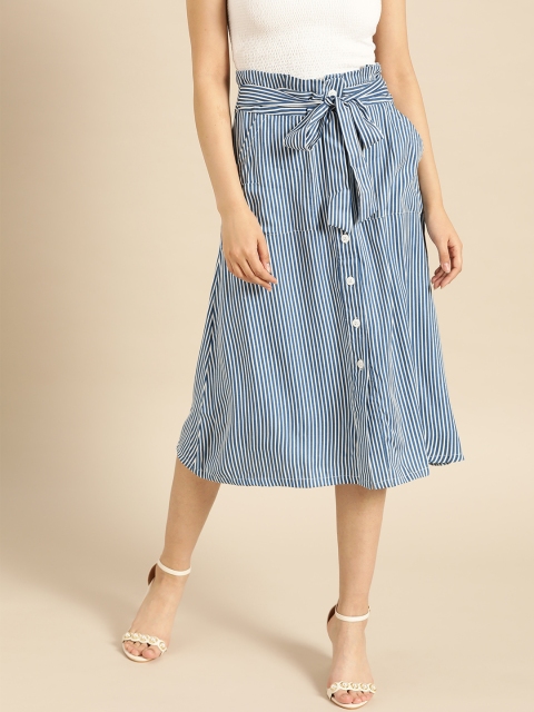 

DressBerry Women Teal Blue & White Striped A-Line Skirt