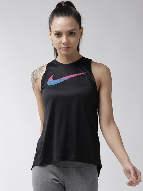 

Nike Women Black Solid FTR FEM GX Styled Back Running Top