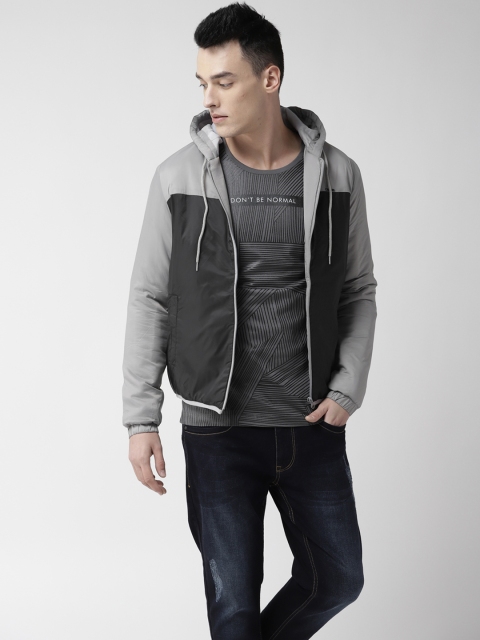 

Flying Machine Men Black & Grey Colourblocked Padded Jacket