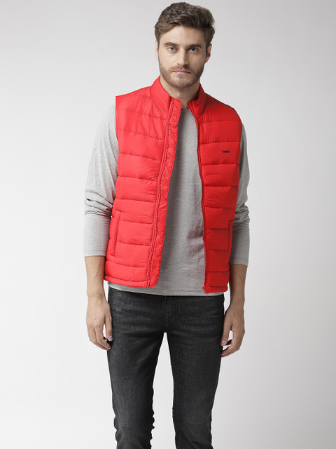 

Flying Machine Men Red Solid Sleeveless Padded Jacket