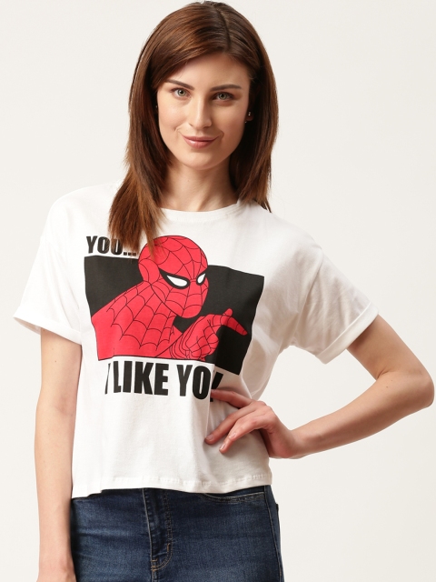 

Kook N Keech Marvel Women White & Red Spider-Man Print Round Neck T-shirt