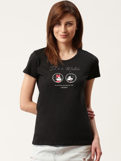 

Kook N Keech Disney Women Black Mickey Mouse & Friends Print Round Neck T-shirt