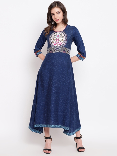 

Rangriti Women Navy Blue & White Printed Maxi Dress