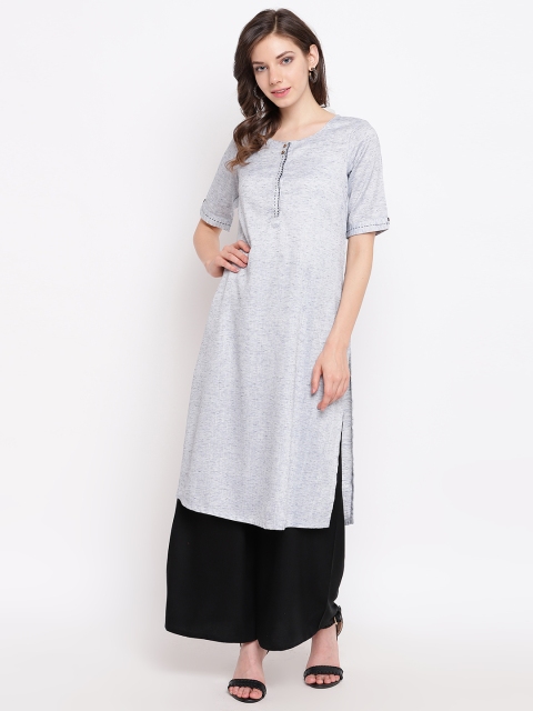 

Rangriti Women Blue Solid Straight Kurta with Grindle Effect