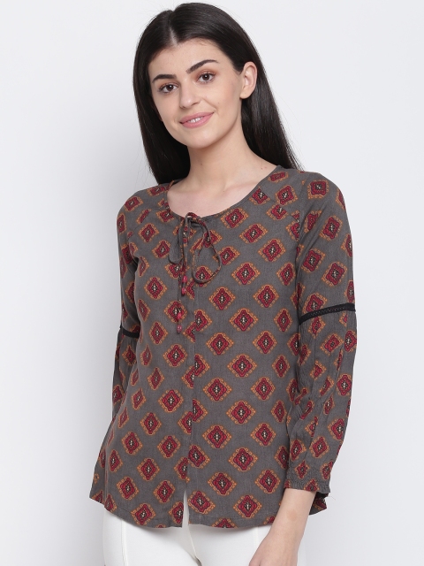 

Rangriti Women Charcoal Grey & Red Printed Top