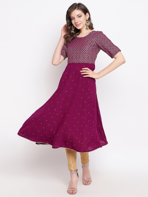 

Rangriti Women Aubergine & Golden Printed Anarkali Kurta, Purple