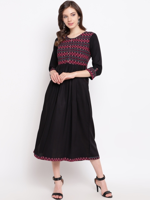 

Rangriti Women Black & Pink Printed A-Line Dress