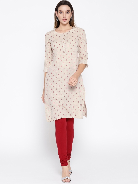 

Rangriti Women Beige & Red Woven Design Straight Kurta