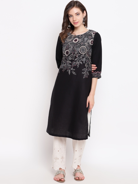

Rangriti Women Black & Beige Printed Straight Kurta