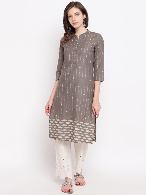 

Rangriti Women Taupe & Off-White Striped Straight Kurta