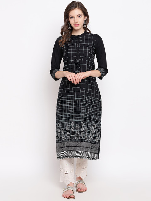 

Rangriti Women Black & Green Checked Straight Kurta