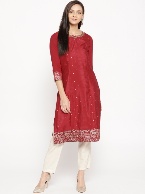 

Rangriti Women Maroon & Golden Printed Straight Kurta