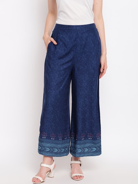

Rangriti Women Navy Blue Printed Wide Leg Palazzos
