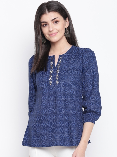 

Rangriti Women Navy Blue Printed A-Line Top