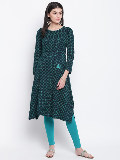

Rangriti Women Green Printed Sweater Dress