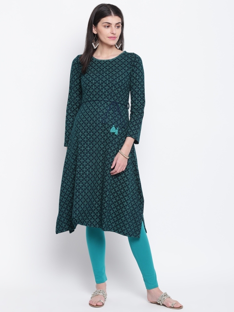 

Rangriti Women Teal Green Woven Design Winter Kurta