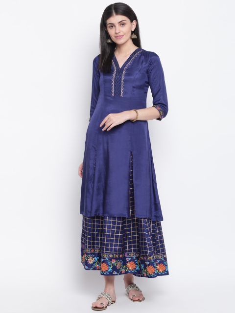 

Rangriti Women Navy Blue Solid A-Line Kurta