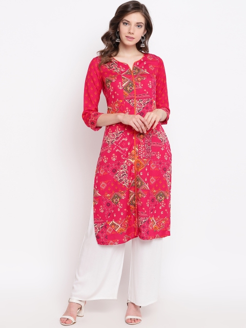 

Rangriti Women Pink & Orange Printed Straight Kurta