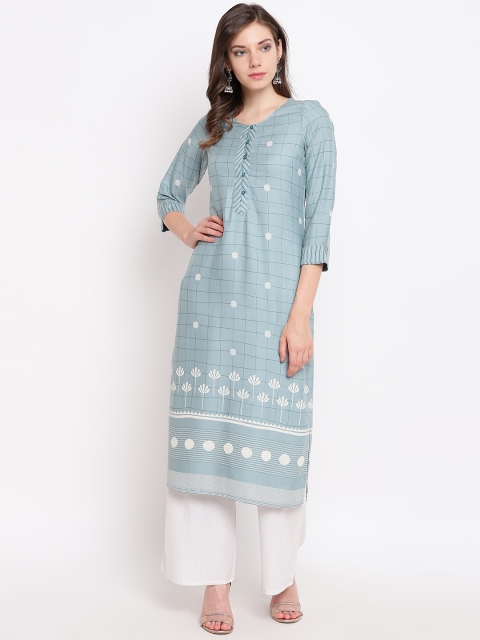 

Rangriti Women Green Checked Straight Kurta