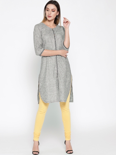 

Rangriti Women Black & Off-White Checked Pure Cotton Straight Kurta