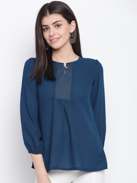 

Rangriti Women Teal Blue Solid Regular Top
