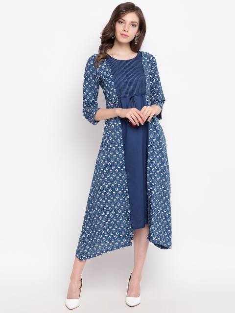 

Rangriti Women Blue & White Printed A-Line Dress