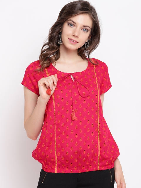 

Rangriti Women Pink & Mustard Yellow Printed Blouson Top