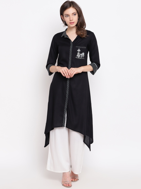 

Rangriti Women Black Solid Asymmetric A-Line Kurta