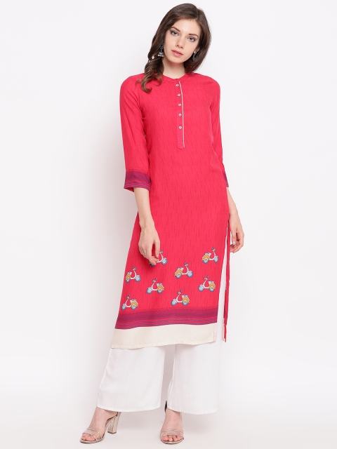 

Rangriti Women Pink & Navy Blue Printed Straight Kurta