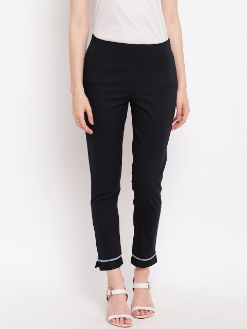 

Rangriti Women Black Slim Fit Solid Regular Trousers