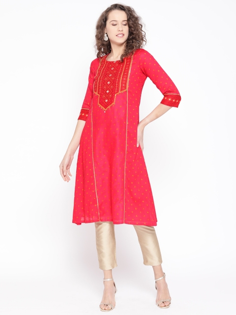

Rangriti Women Pink & Orange Printed A-Line Kurta