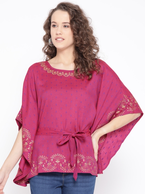

Rangriti Women Pink Self-Design Kaftan Top