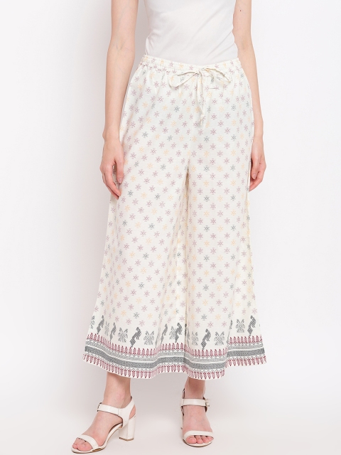 

Rangriti Women Off-White & Maroon Printed Wide Leg Palazzos