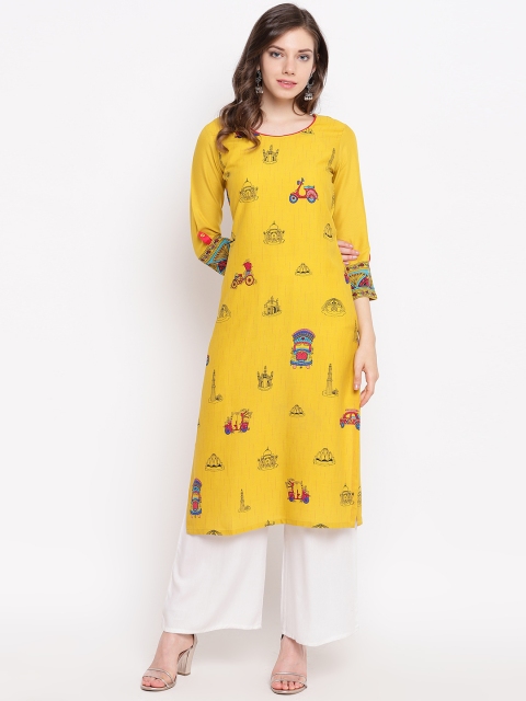 

Rangriti Women Mustard Yellow Printed Straight Kurta