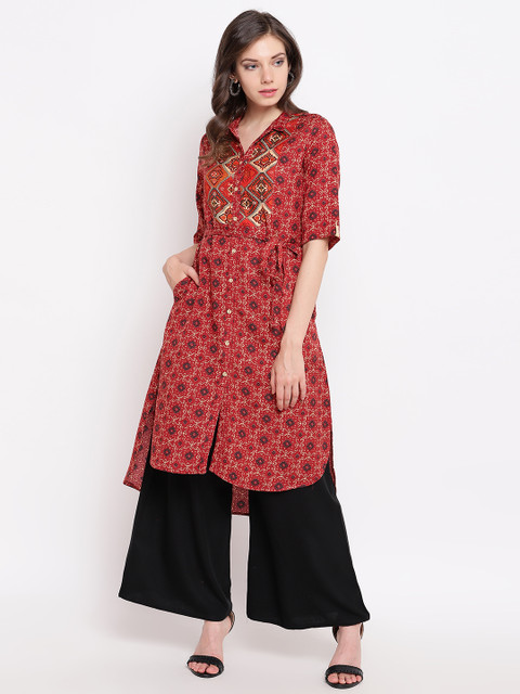 

Rangriti Women Rust Brown Printed Pathani Kurta