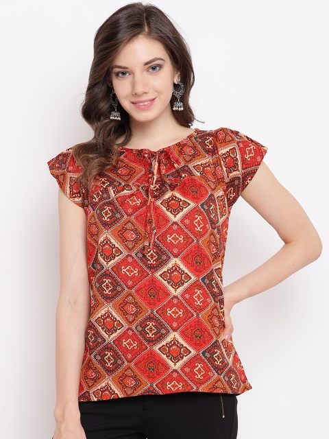 

Rangriti Women Orange & Cream-Coloured Printed Top
