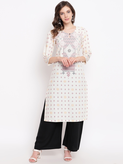 

Rangriti Women Off-White & Red Printed Straight Kurta