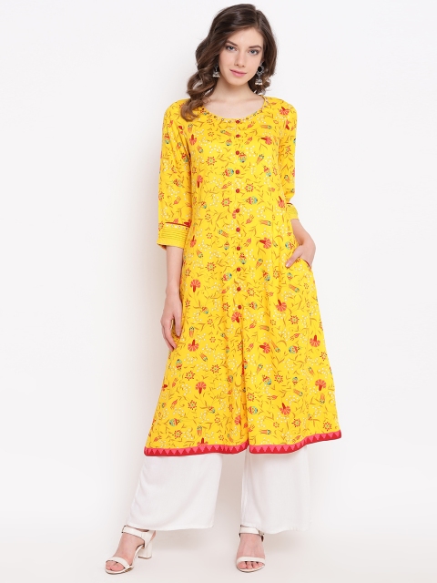 

Rangriti Women Yellow & Red Floral Print A-Line Kurta