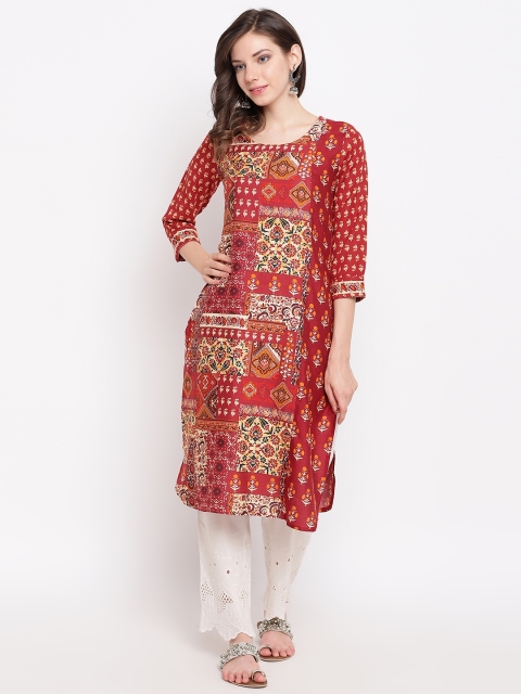 

Rangriti Women Red & Beige Ethnic Motifs Print Straight Kurta